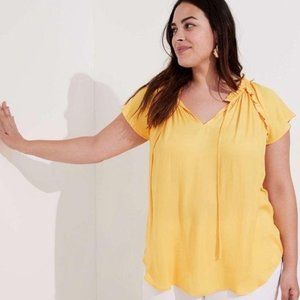 LOFT Ruffle Tie Neck Peasant Top Blouse Sz XL READ